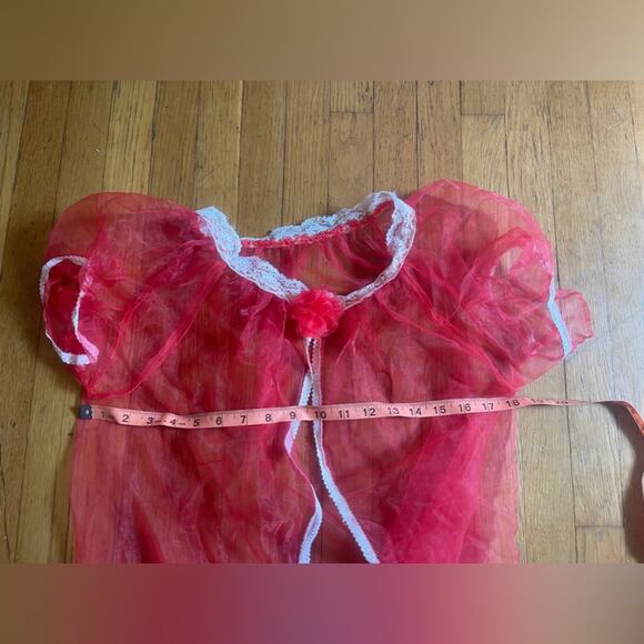 60s Vintage Sheer Red Nylon Three piece babydoll set - Picture 5 of 7